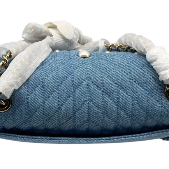 Karl Lagerfeld Blue Studded Denim Shoulder Bag - Picture 5 of 7